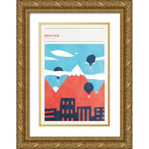 Mid Century City - Denver Gold Ornate Wood Framed Art Print with Double Matting by Circle Art Group