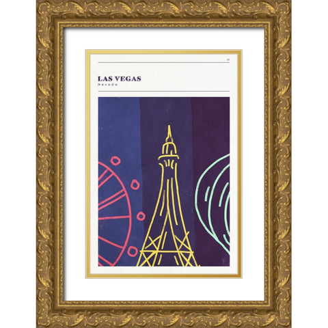 Mid Century City - Las Vegas Gold Ornate Wood Framed Art Print with Double Matting by Circle Art Group