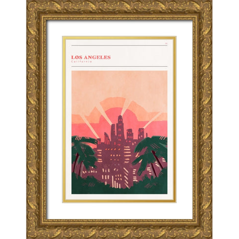 Mid Century City - Los Angeles Gold Ornate Wood Framed Art Print with Double Matting by Circle Art Group