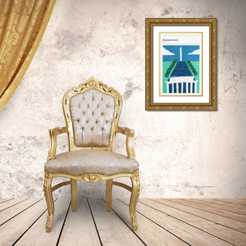 Mid Century City - Washington, DC Gold Ornate Wood Framed Art Print with Double Matting by Circle Art Group