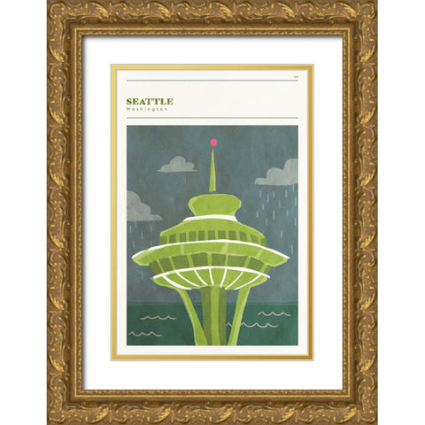 Mid Century City -Seattle Gold Ornate Wood Framed Art Print with Double Matting by Circle Art Group