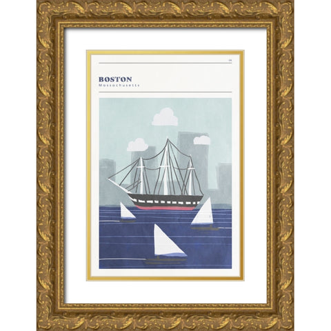 Mid Century City - Boston Gold Ornate Wood Framed Art Print with Double Matting by Circle Art Group