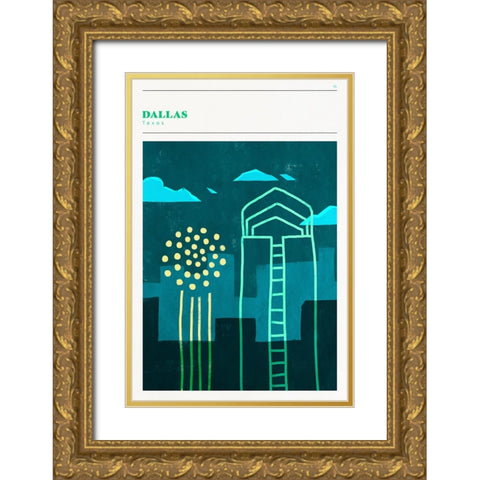 Mid Century City - Dallas Gold Ornate Wood Framed Art Print with Double Matting by Circle Art Group