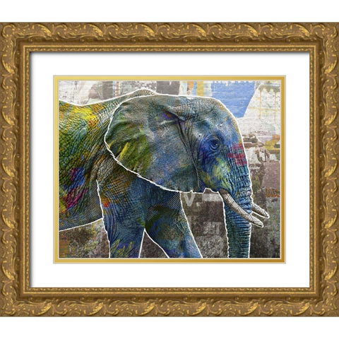 Pop Art - Elephant Gold Ornate Wood Framed Art Print with Double Matting by Inner Circle