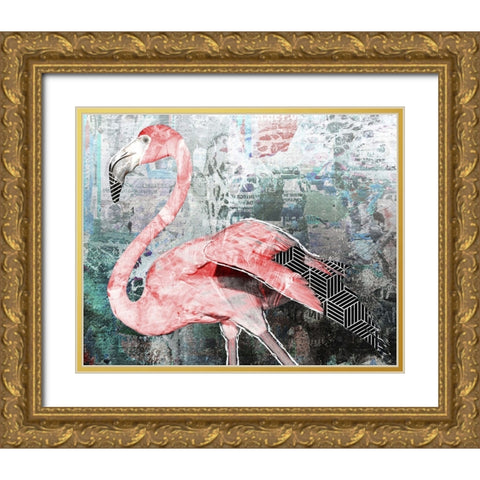 Pop Art - Flamingo Gold Ornate Wood Framed Art Print with Double Matting by Inner Circle