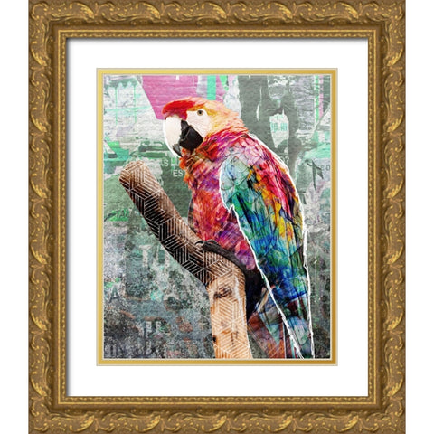 Pop Art - Parrot Gold Ornate Wood Framed Art Print with Double Matting by Inner Circle