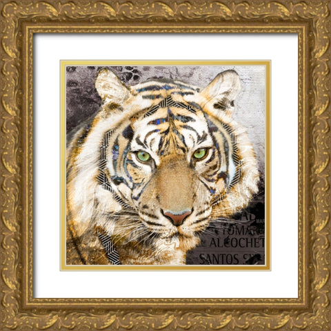 Pop Art - Tiger Gold Ornate Wood Framed Art Print with Double Matting by Inner Circle