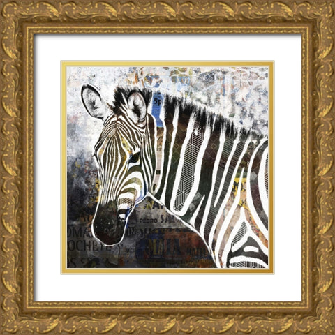 Pop Art - Zebra Gold Ornate Wood Framed Art Print with Double Matting by Inner Circle