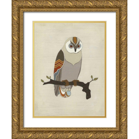 Chevron Owl I Gold Ornate Wood Framed Art Print with Double Matting by Vess, June Erica