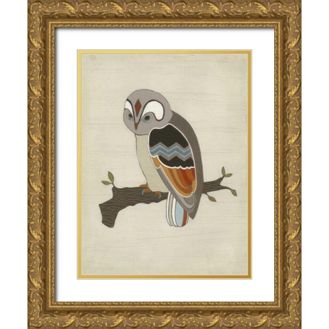 Chevron Owl II Gold Ornate Wood Framed Art Print with Double Matting by Vess, June Erica