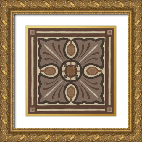 Piazza Tile in Brown I Gold Ornate Wood Framed Art Print with Double Matting by Vess, June Erica