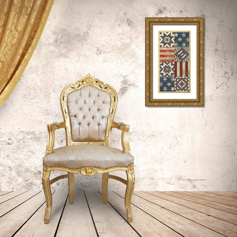 American Quilt J Gold Ornate Wood Framed Art Print with Double Matting by Vision Studio