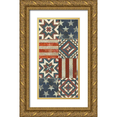 American Quilt J Gold Ornate Wood Framed Art Print with Double Matting by Vision Studio