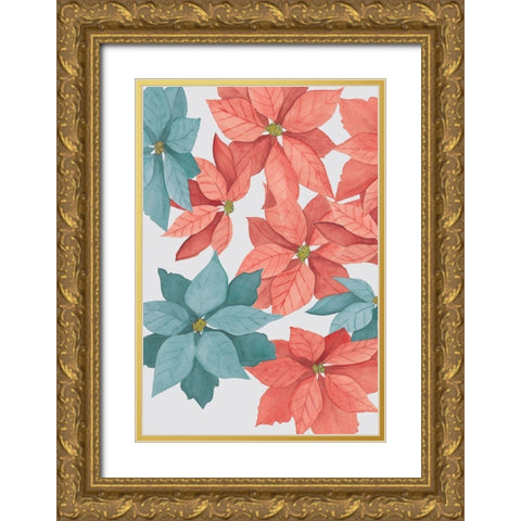 Christmas Poinsettias Collection E Gold Ornate Wood Framed Art Print with Double Matting by Popp, Grace