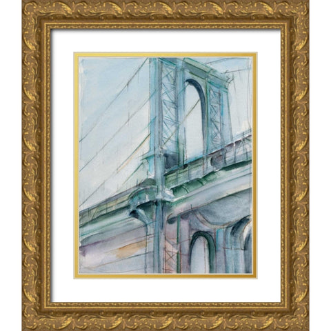 Watercolor Bridge Study I Gold Ornate Wood Framed Art Print with Double Matting by Harper, Ethan