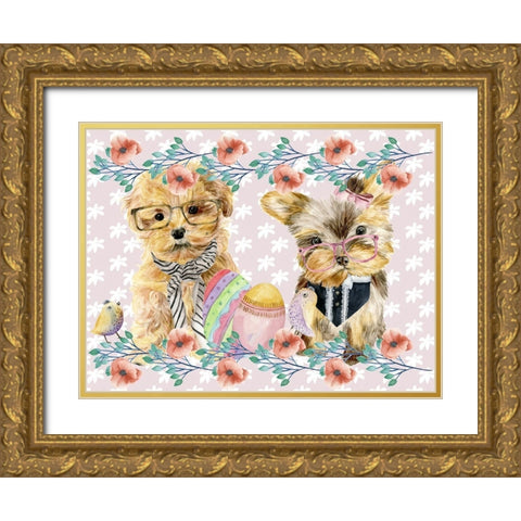 Easter Pups Collection A Gold Ornate Wood Framed Art Print with Double Matting by Wang, Melissa