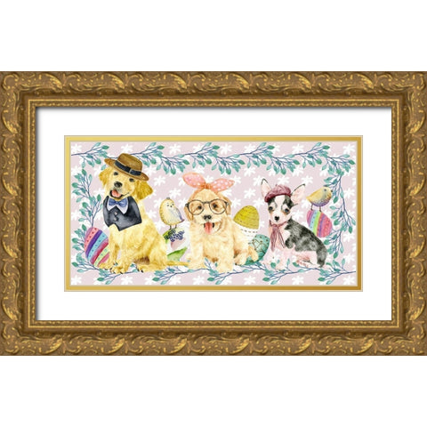 Easter Pups Collection D Gold Ornate Wood Framed Art Print with Double Matting by Wang, Melissa