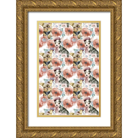 Easter Pups Collection E Gold Ornate Wood Framed Art Print with Double Matting by Wang, Melissa