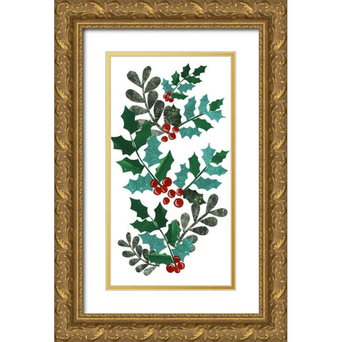 Cut Wreath Christmas Collection B Gold Ornate Wood Framed Art Print with Double Matting by Moore, Regina