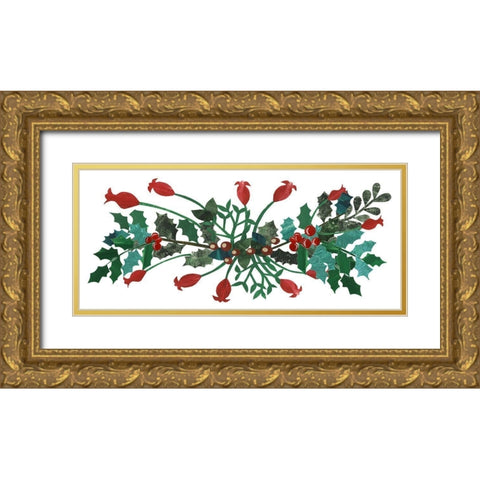 Cut Wreath Christmas Collection D Gold Ornate Wood Framed Art Print with Double Matting by Moore, Regina