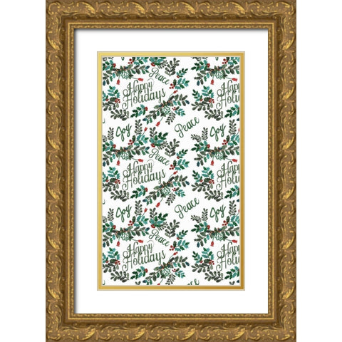 Cut Wreath Christmas Collection E Gold Ornate Wood Framed Art Print with Double Matting by Moore, Regina