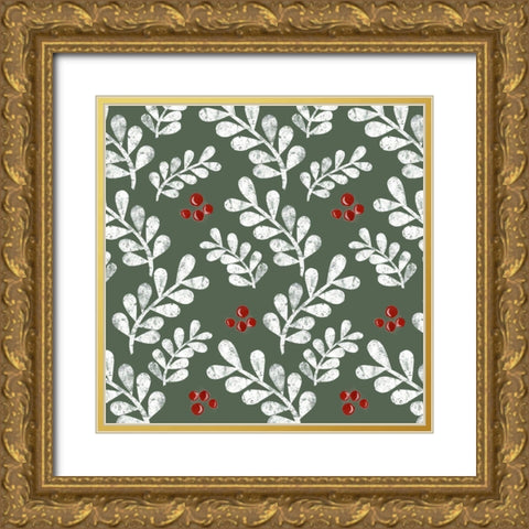 Cut Wreath Christmas Collection F Gold Ornate Wood Framed Art Print with Double Matting by Moore, Regina
