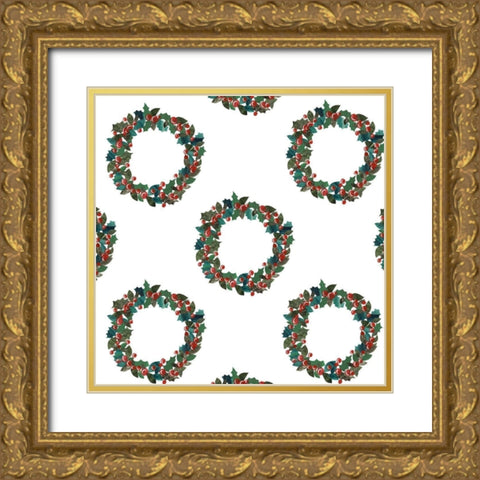 Cut Wreath Christmas Collection G Gold Ornate Wood Framed Art Print with Double Matting by Moore, Regina