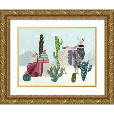 Holiday Llama Collection A Gold Ornate Wood Framed Art Print with Double Matting by Borges, Victoria