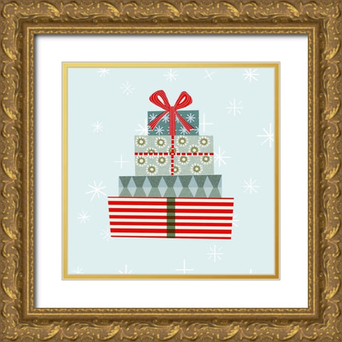 Holiday Llama Collection C Gold Ornate Wood Framed Art Print with Double Matting by Borges, Victoria
