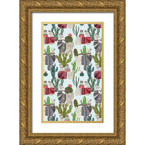 Holiday Llama Collection E Gold Ornate Wood Framed Art Print with Double Matting by Borges, Victoria