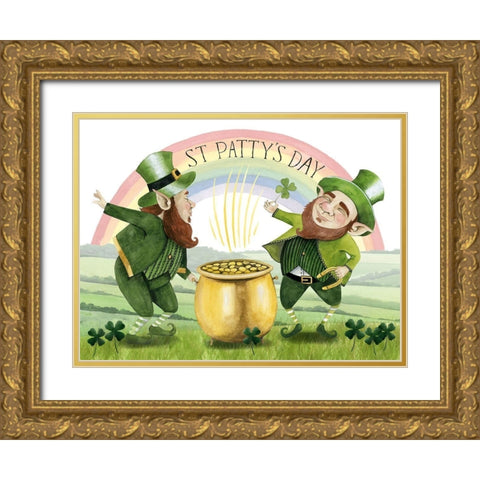 Leprechauns Rainbow Collection A Gold Ornate Wood Framed Art Print with Double Matting by Popp, Grace