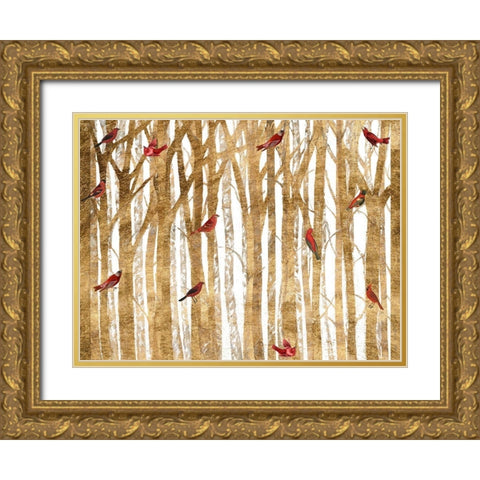 Red Bird Christmas Collection A Gold Ornate Wood Framed Art Print with Double Matting by Studio W