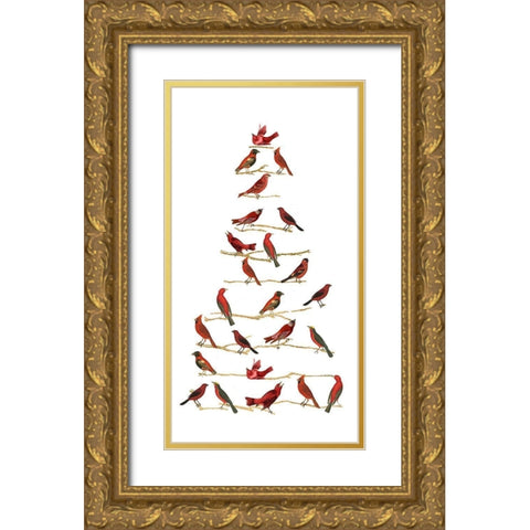 Red Bird Christmas Collection B Gold Ornate Wood Framed Art Print with Double Matting by Studio W