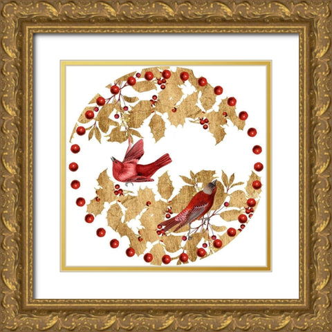 Red Bird Christmas Collection C Gold Ornate Wood Framed Art Print with Double Matting by Studio W