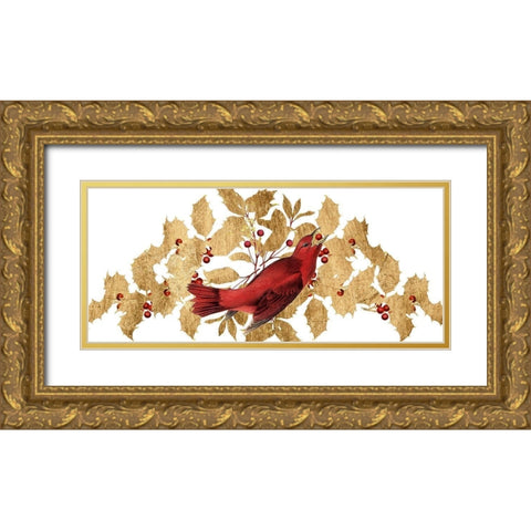 Red Bird Christmas Collection D Gold Ornate Wood Framed Art Print with Double Matting by Studio W
