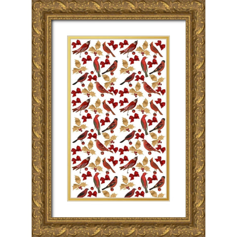 Red Bird Christmas Collection E Gold Ornate Wood Framed Art Print with Double Matting by Studio W