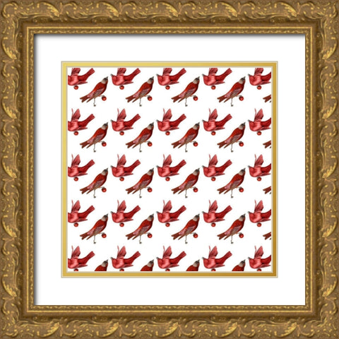 Red Bird Christmas Collection H Gold Ornate Wood Framed Art Print with Double Matting by Studio W