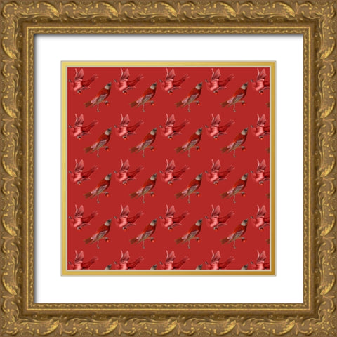 Red Bird Christmas Collection I Gold Ornate Wood Framed Art Print with Double Matting by Studio W
