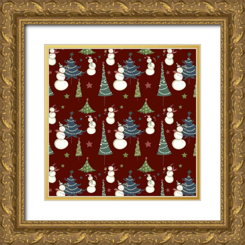 Sledding Snowmen Collection I Gold Ornate Wood Framed Art Print with Double Matting by Eisner, Viv