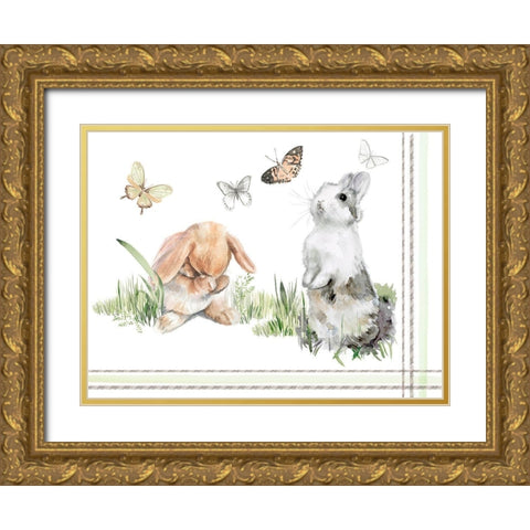 English Bunnies Collection A Gold Ornate Wood Framed Art Print with Double Matting by Parker, Jennifer Paxton