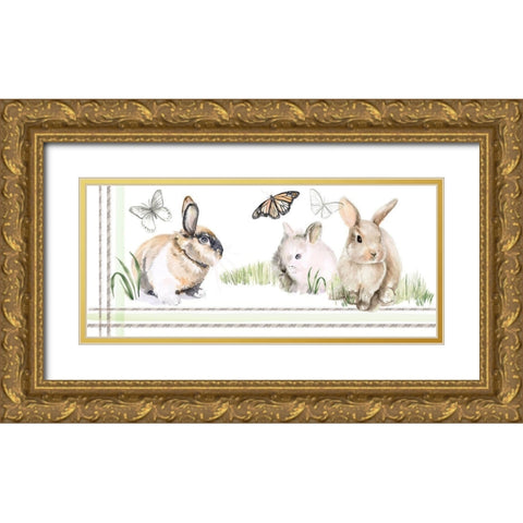 English Bunnies Collection D Gold Ornate Wood Framed Art Print with Double Matting by Parker, Jennifer Paxton