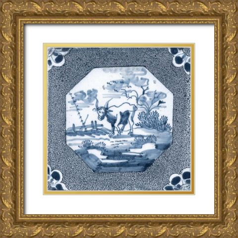 Delft Tile III Gold Ornate Wood Framed Art Print with Double Matting by Vision Studio