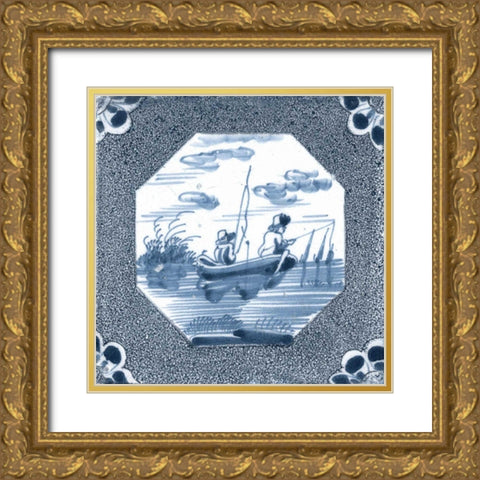 Delft Tile V Gold Ornate Wood Framed Art Print with Double Matting by Vision Studio