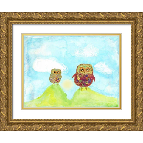 Hilltop Owls Gold Ornate Wood Framed Art Print with Double Matting by Blixt, Ingrid