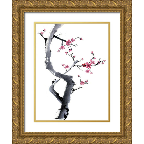 Plum Blossom Branch I Gold Ornate Wood Framed Art Print with Double Matting by Parker, Nan Rae