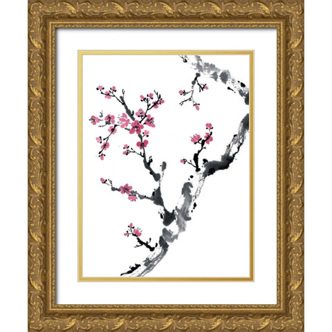 Plum Blossom Branch II Gold Ornate Wood Framed Art Print with Double Matting by Parker, Nan Rae