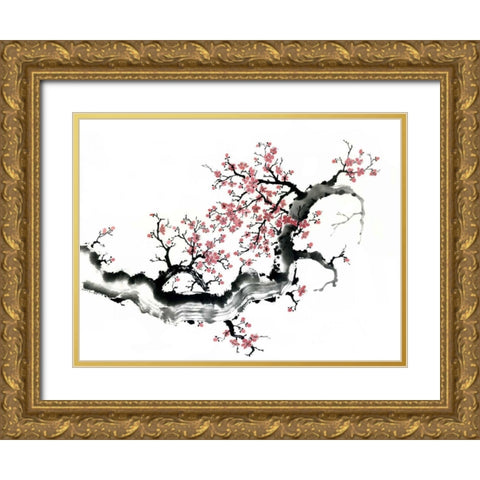 Plum Blossom Branch III Gold Ornate Wood Framed Art Print with Double Matting by Parker, Nan Rae