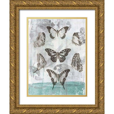 Butterflies and Filigree I Gold Ornate Wood Framed Art Print with Double Matting by Goldberger, Jennifer