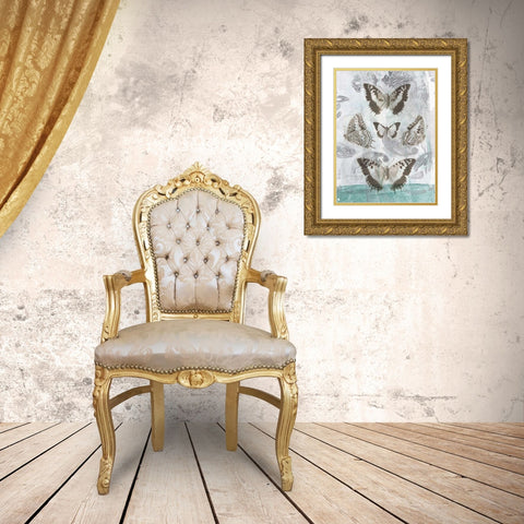 Butterflies and Filigree II Gold Ornate Wood Framed Art Print with Double Matting by Goldberger, Jennifer