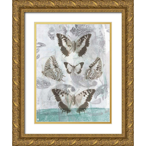 Butterflies and Filigree II Gold Ornate Wood Framed Art Print with Double Matting by Goldberger, Jennifer